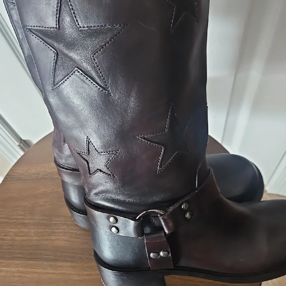 NEW! VINTAGE FOUNDRY CO Brown Leather Mathilde Star Heeled Moto Boots 7.5. - Picture 7 of 9
